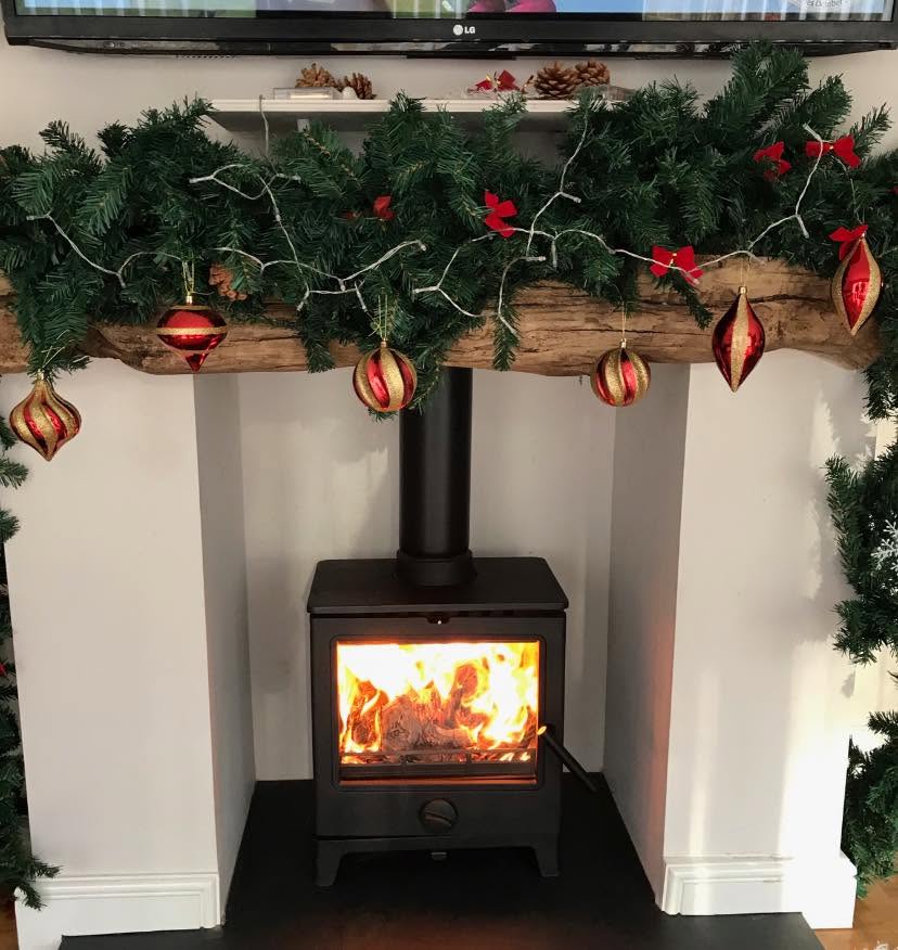Finished stove installation dressed for Christmas